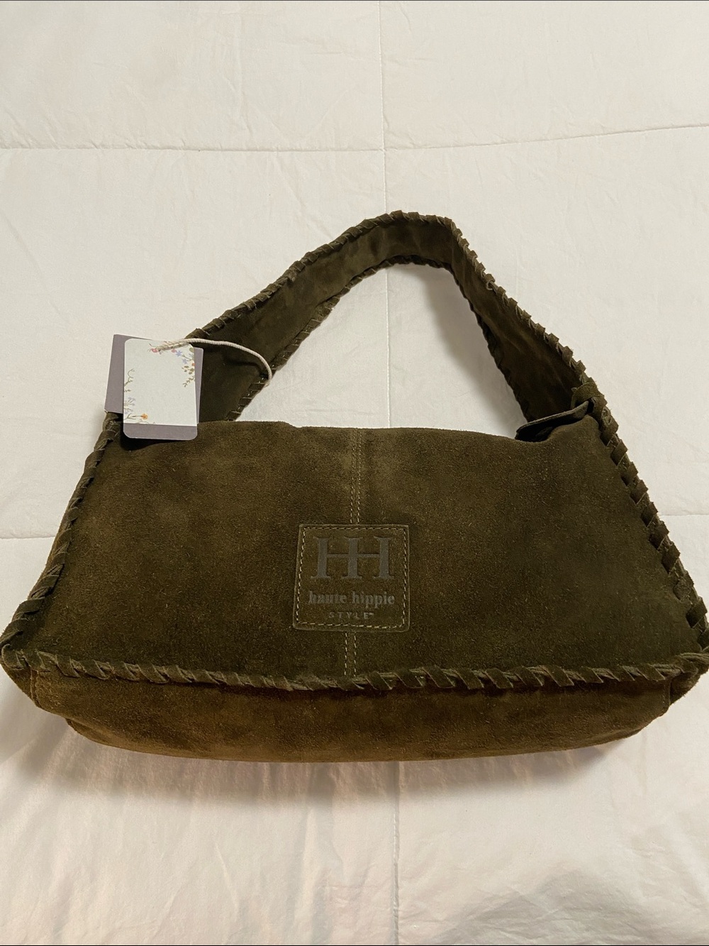 Haute Hippie Olive Green Braided Suede Hobo Shoulder Bag - Picture 7 of 15